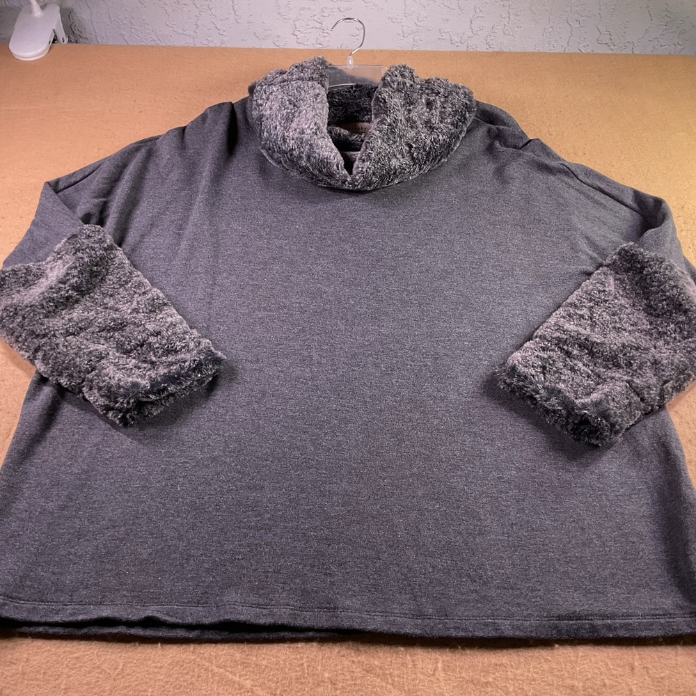 Philosophy Republic Clothing Gray Faux Fur Trim Cowl Neck Top Womens Medium